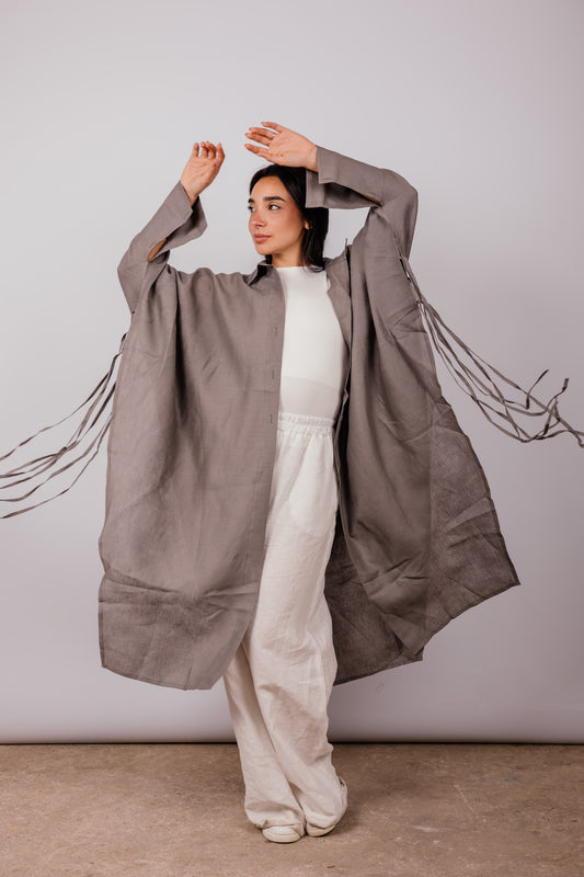 Long Fringes Shirt In Grey