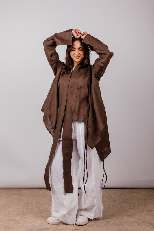 Double Collar with Fringes In Brown