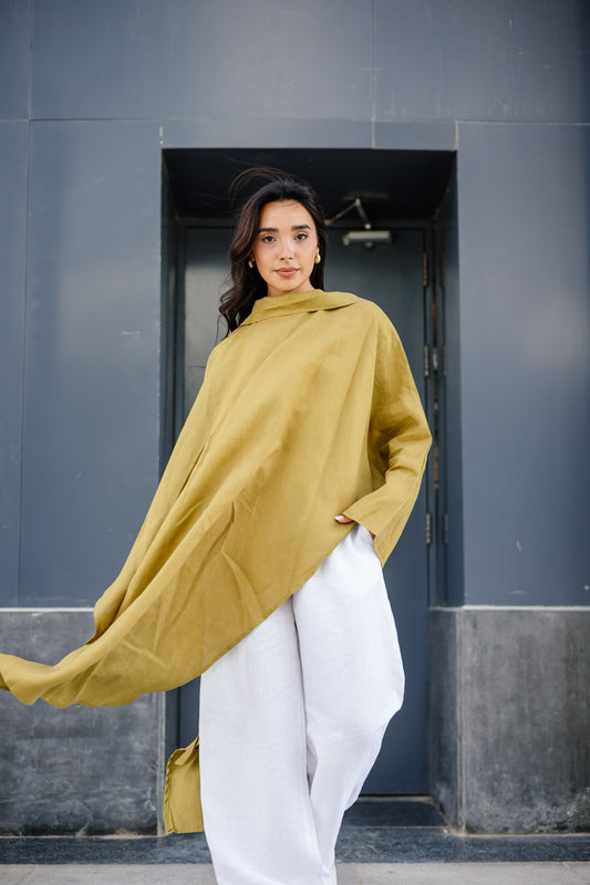 Long Ribbon Top In Dark Lime-green