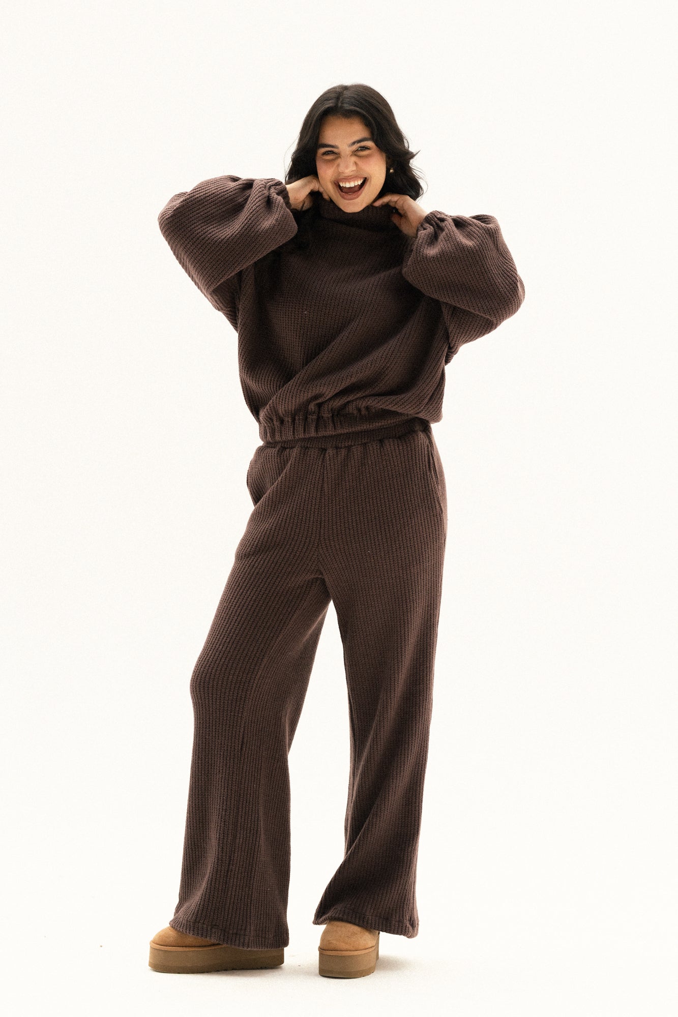 Elastic Knitted Set In brown