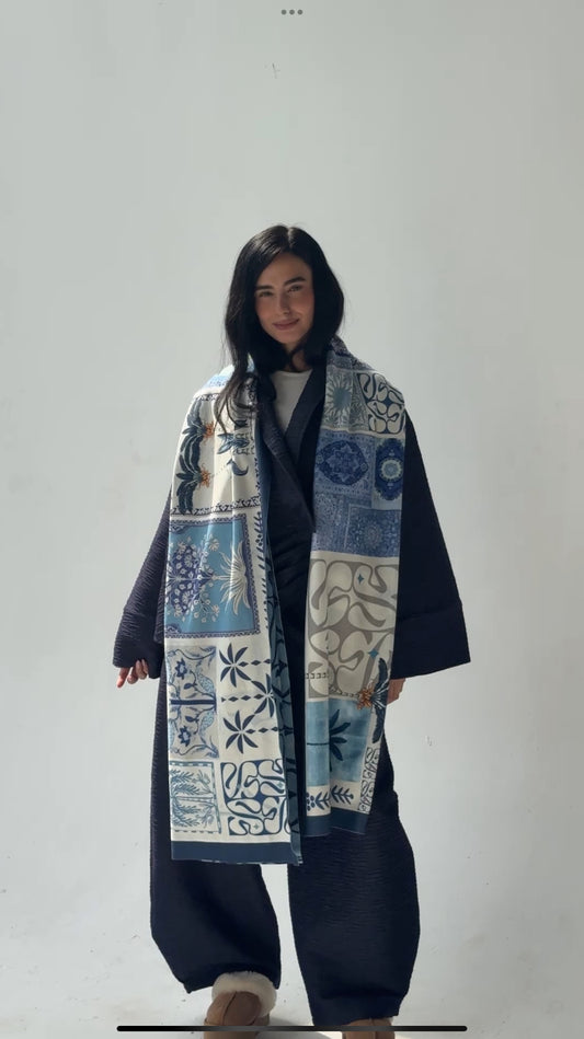 Long Blue Palm Scarf