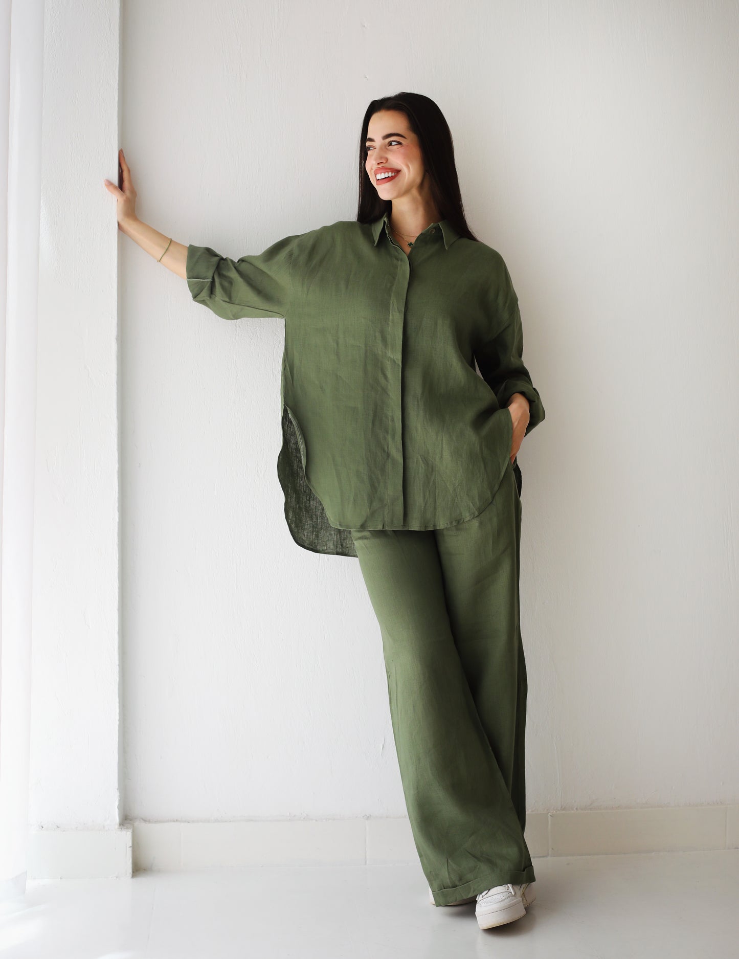 Basic linen set in olive