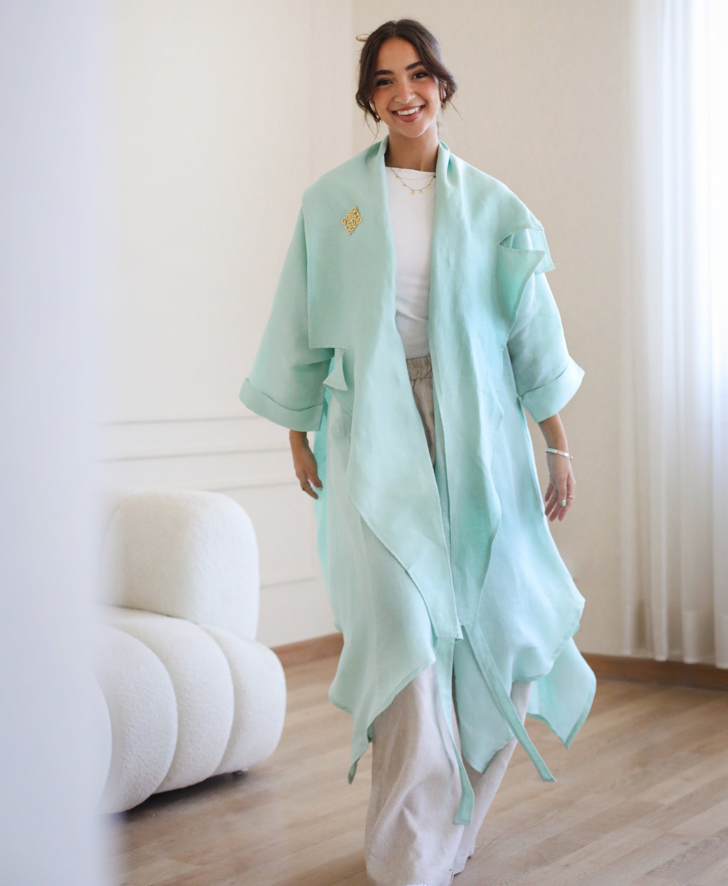 High-low kimono in mint green