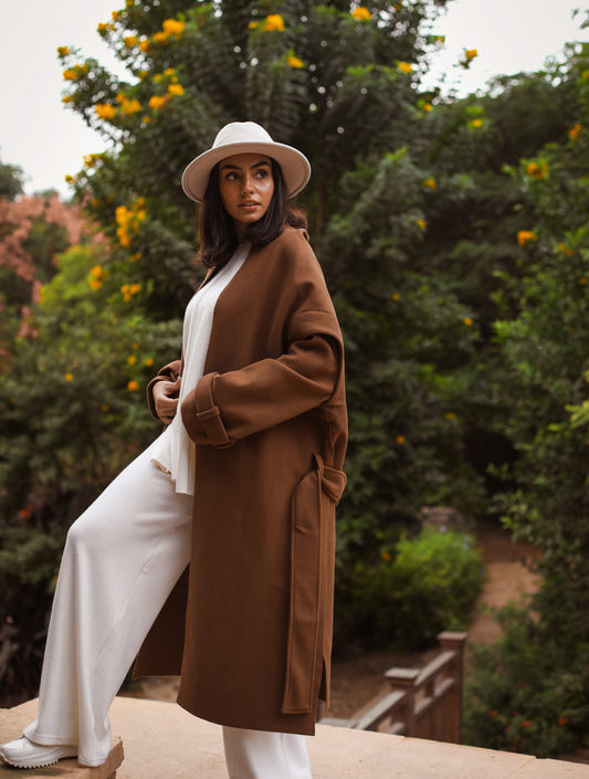 Long Basic Coat in Camel