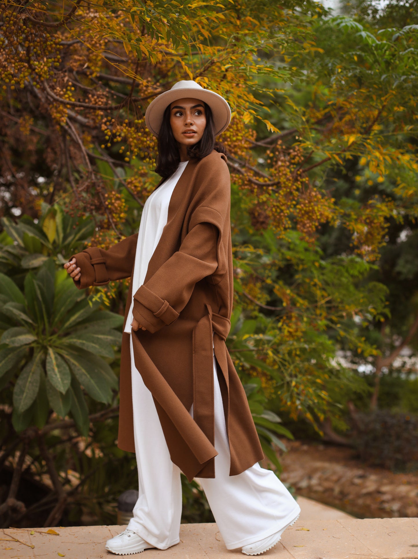 Long Basic Coat in Camel