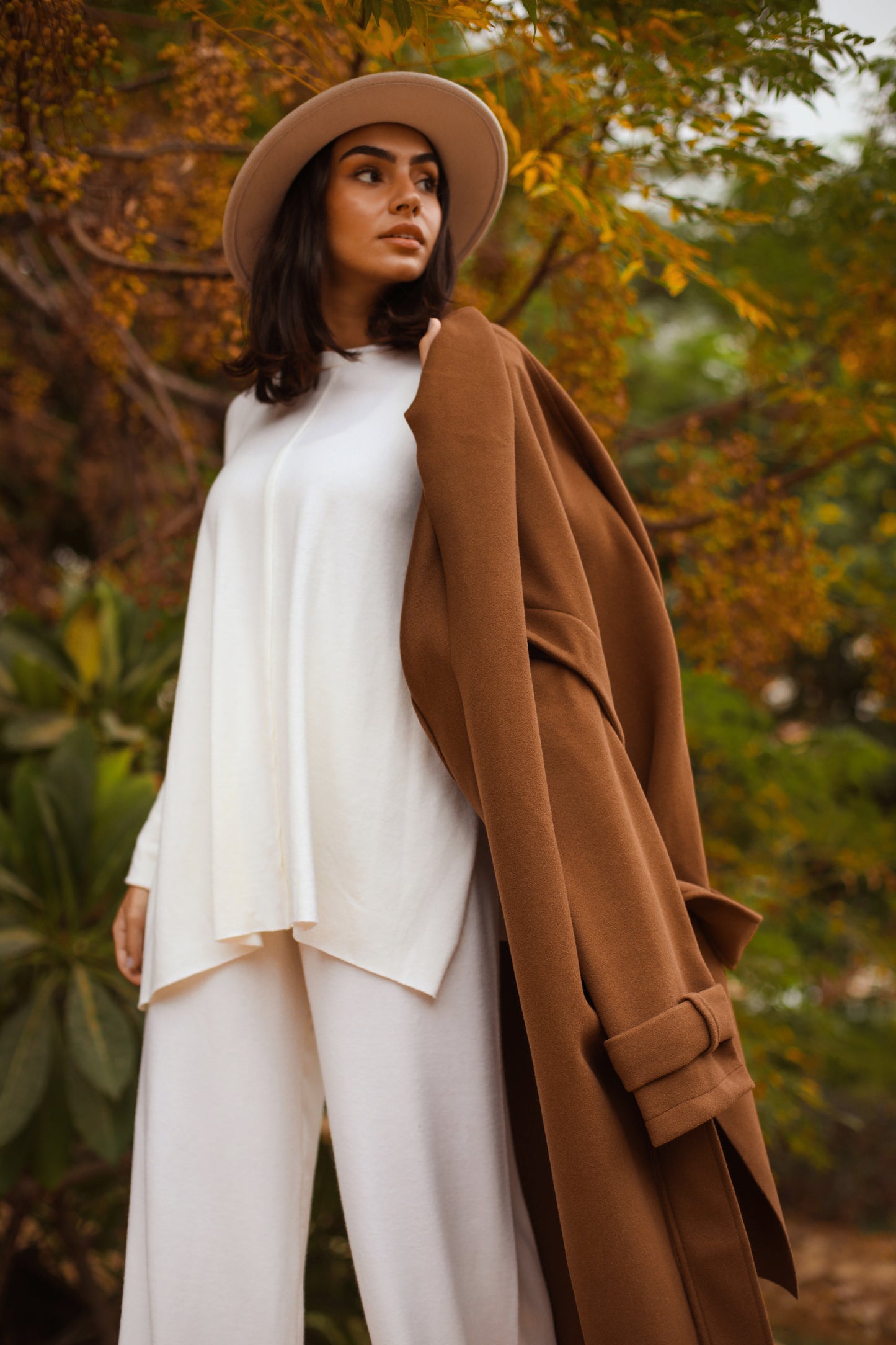 Long Basic Coat in Camel