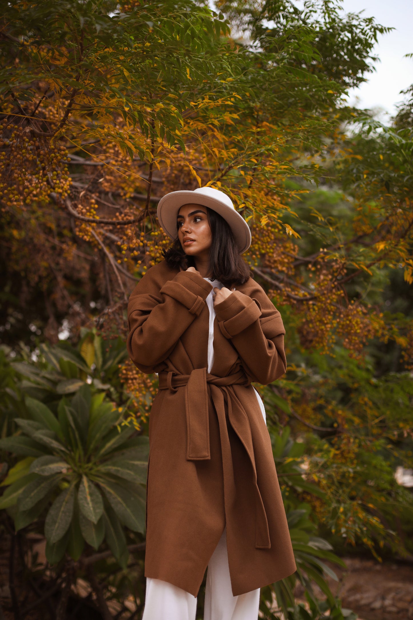 Long Basic Coat in Camel