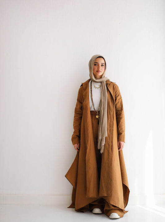 Long shirt linen set in Brown