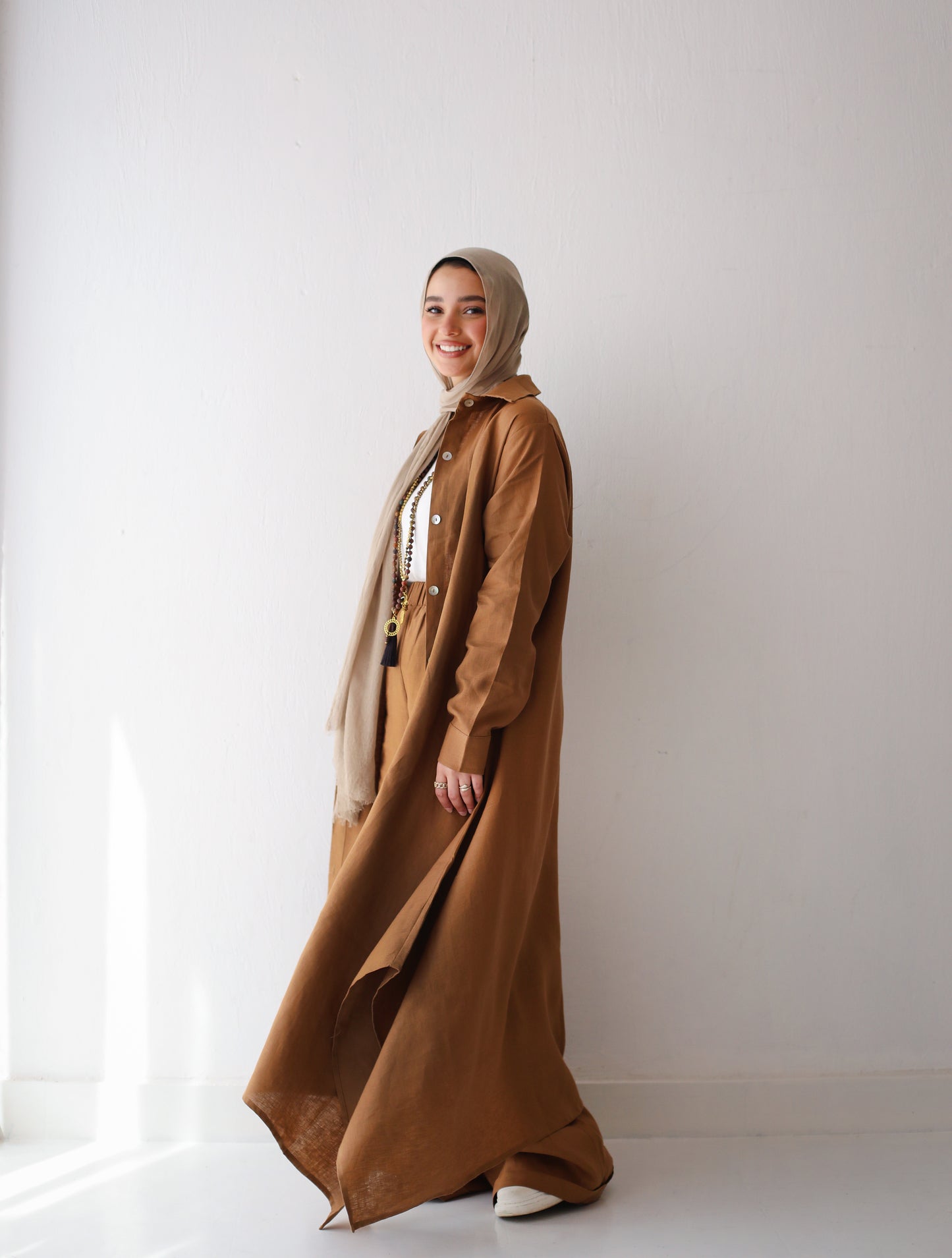 Long shirt linen set in Brown