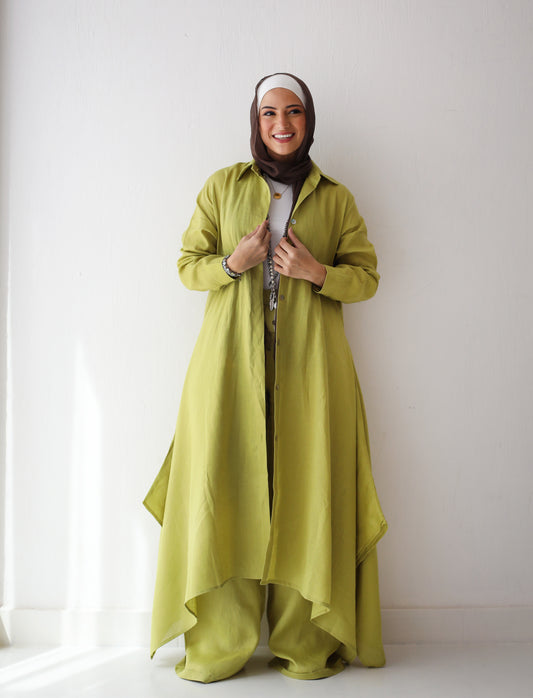 Long shirt linen set in Limegreen