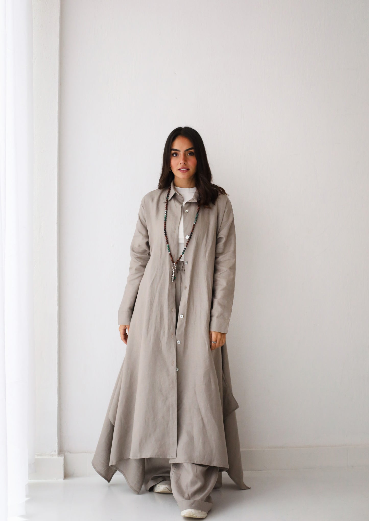 Long shirt linen set in Cafe