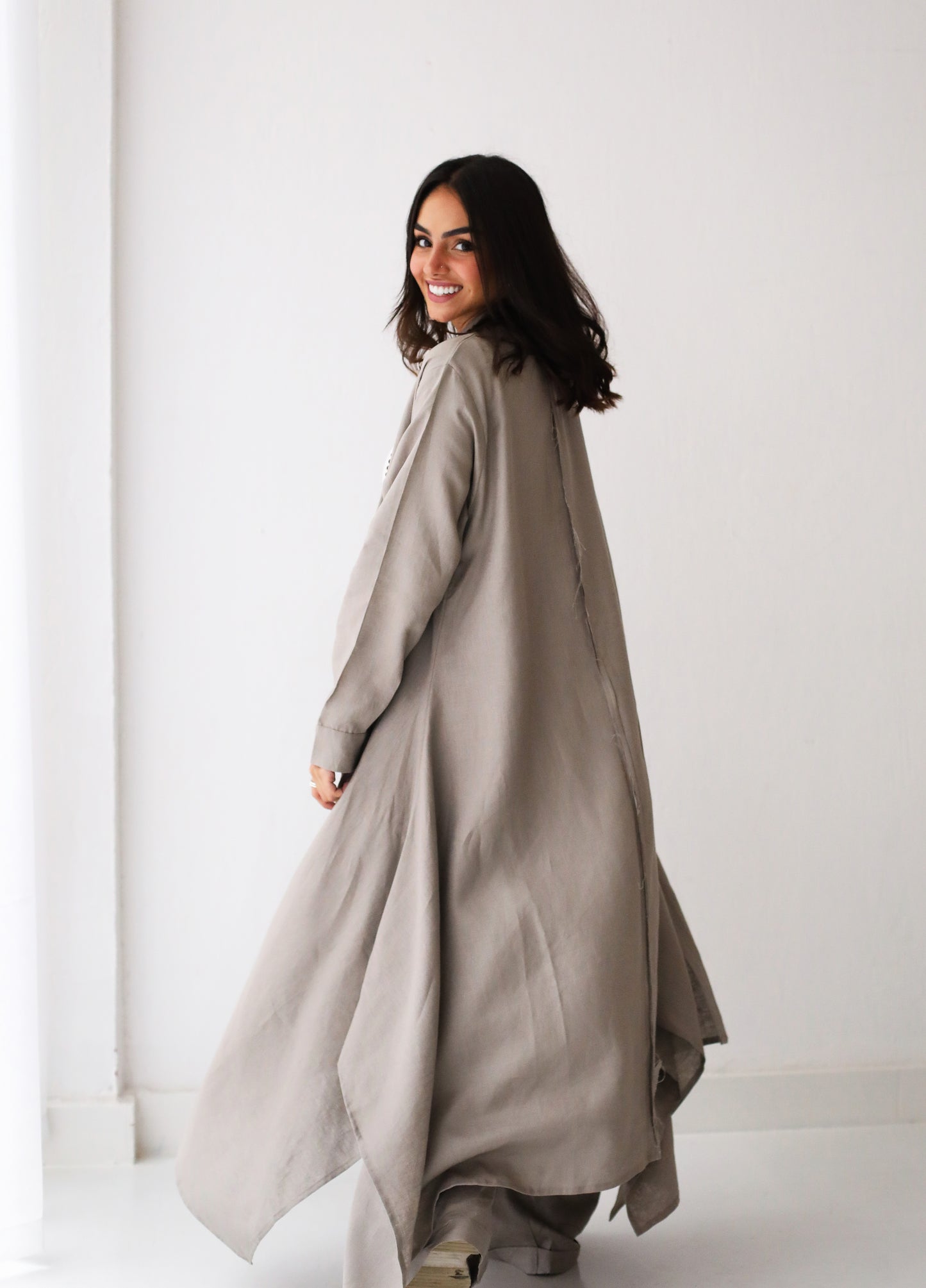 Long shirt linen set in Cafe