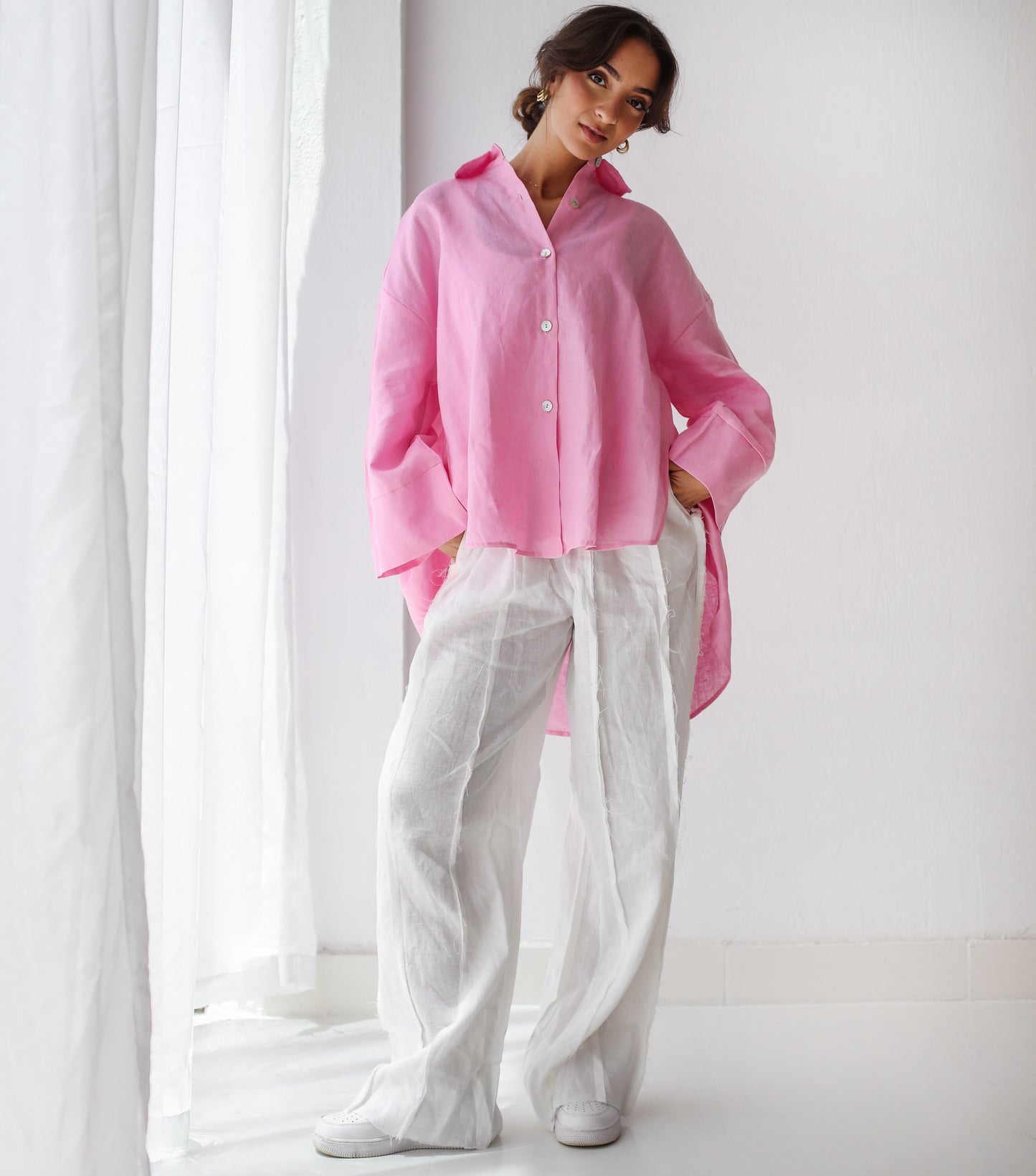 Basic linen shirt in pink