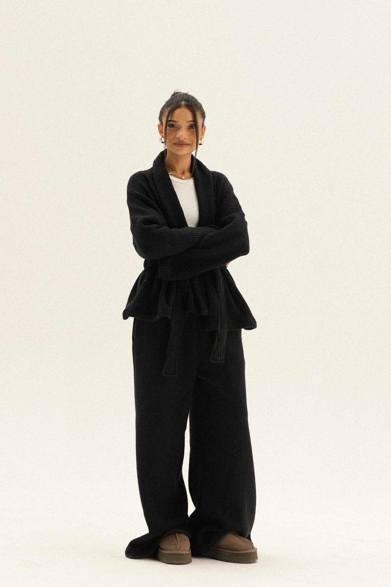 Short Kimono Knitted Set In Black