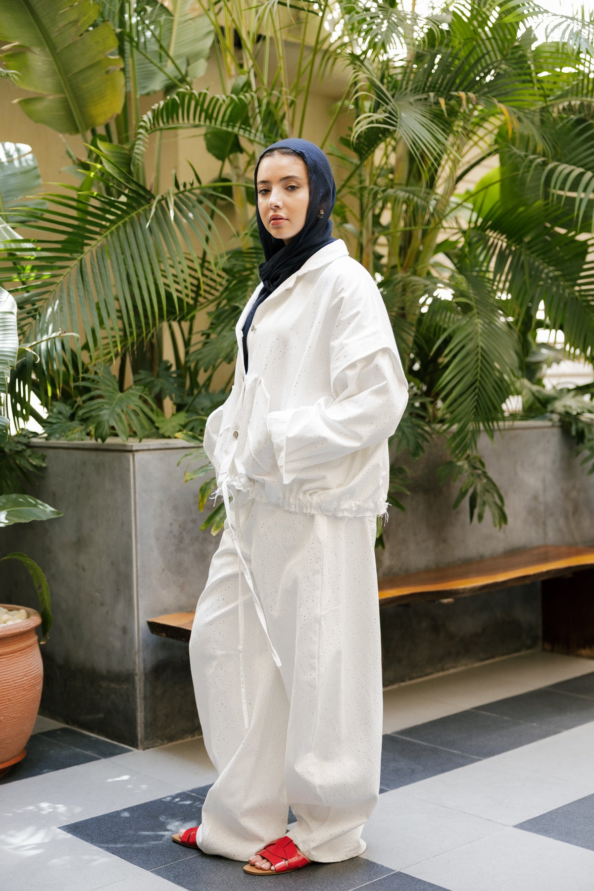 Balloon denim set in white
