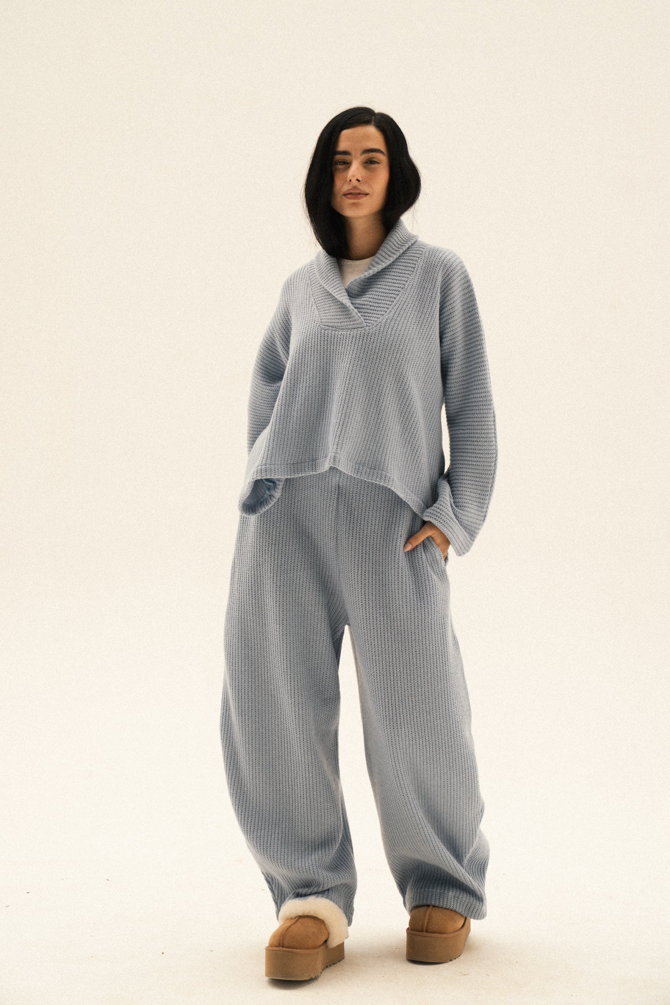 Balloon Knitted Pant In Blue