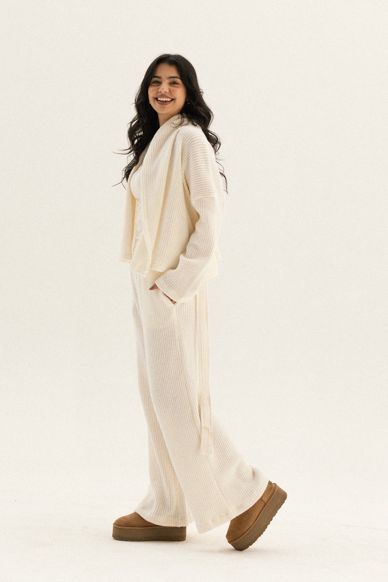 Short Kimono Knitted Set In Off-white