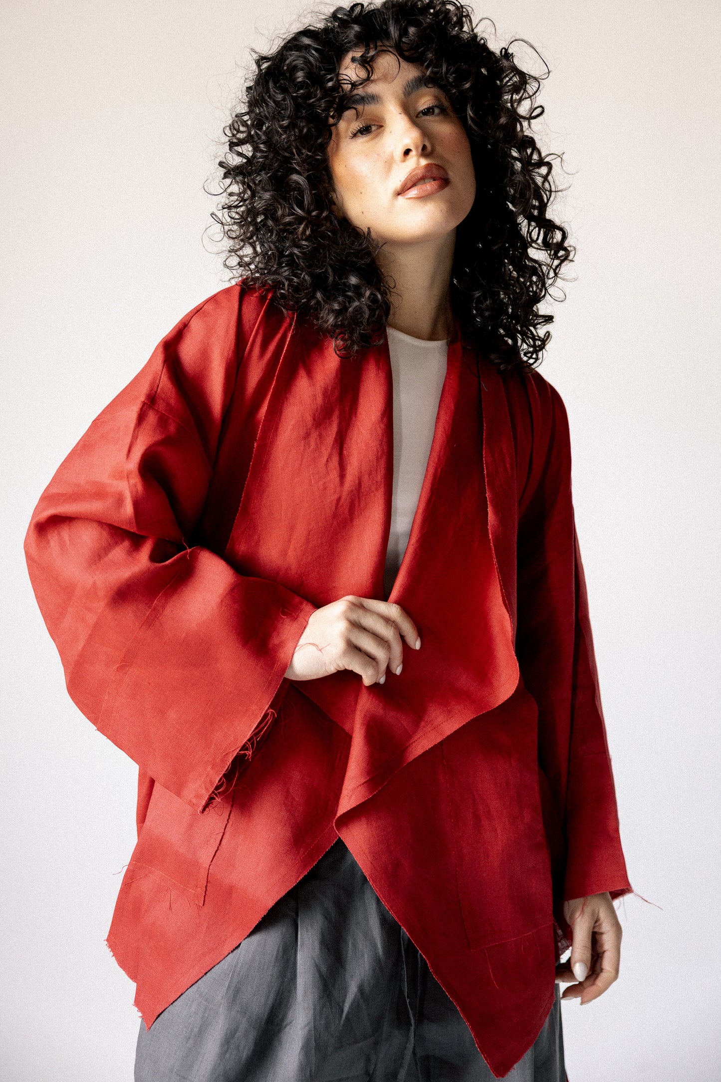 Collar kimono in red