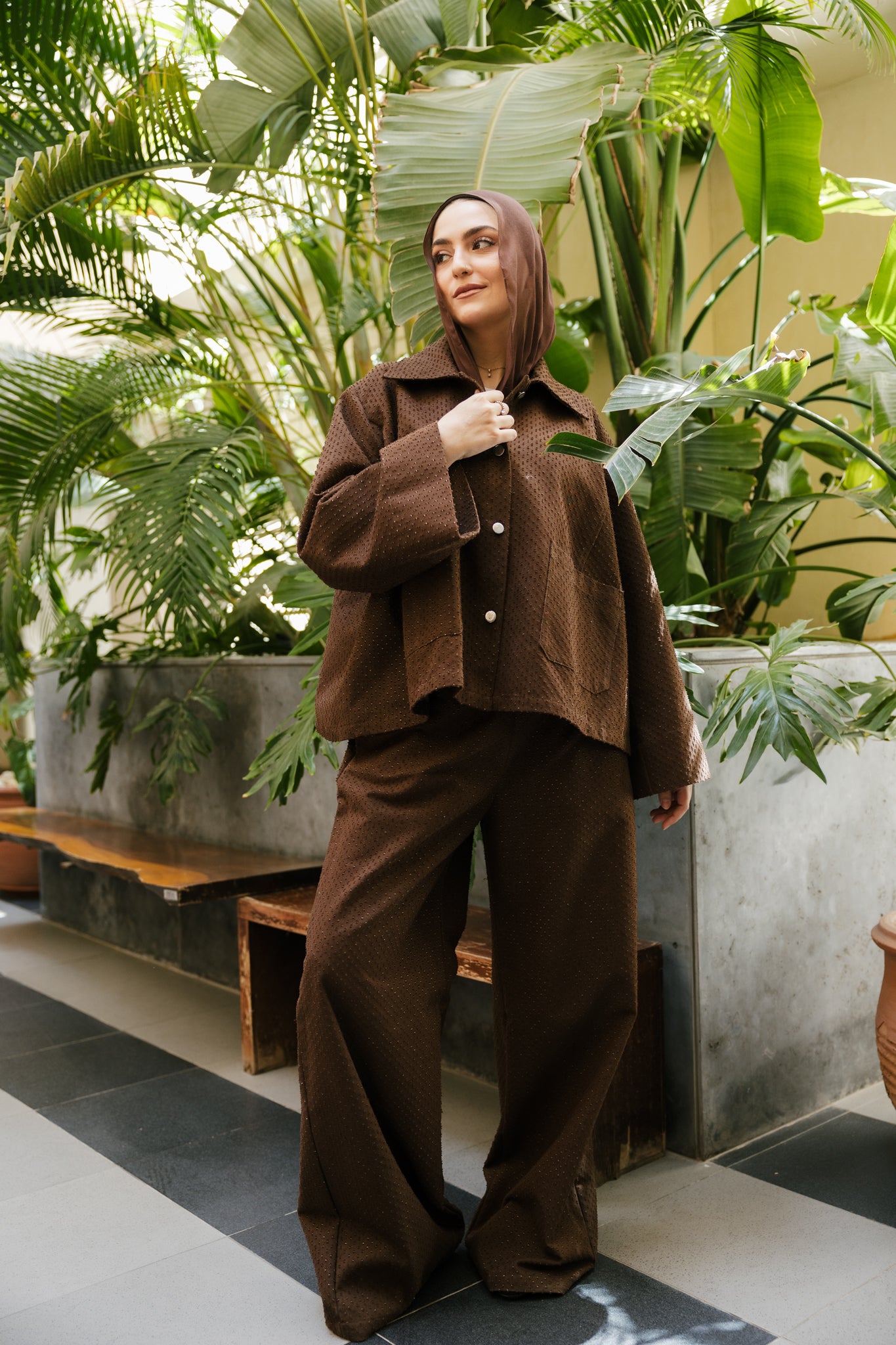 Dots denim set in brown