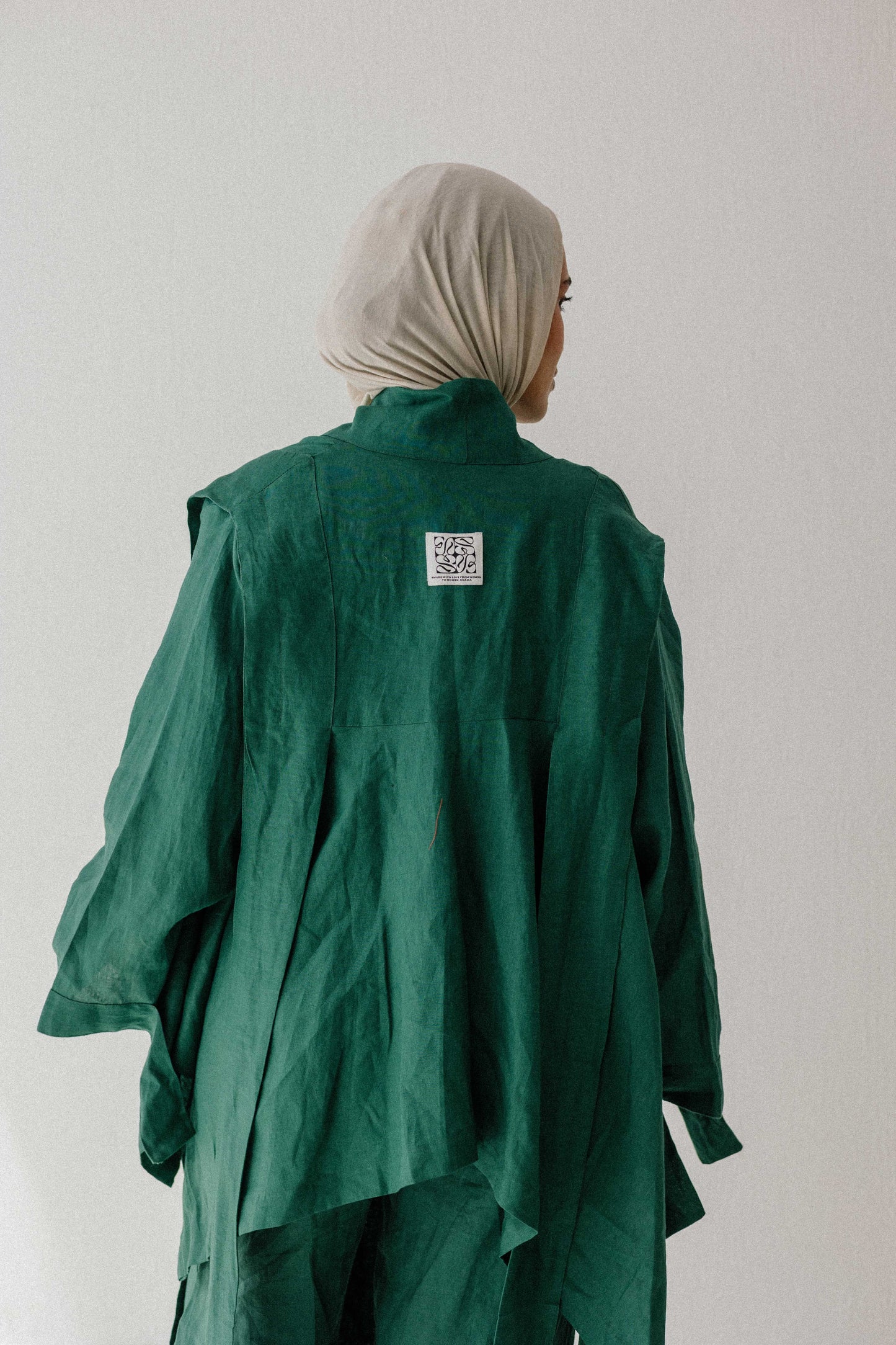 Short Double Collar Kimono In Dark Green