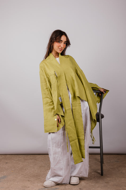 Double Collar With Fringes In Lime-green