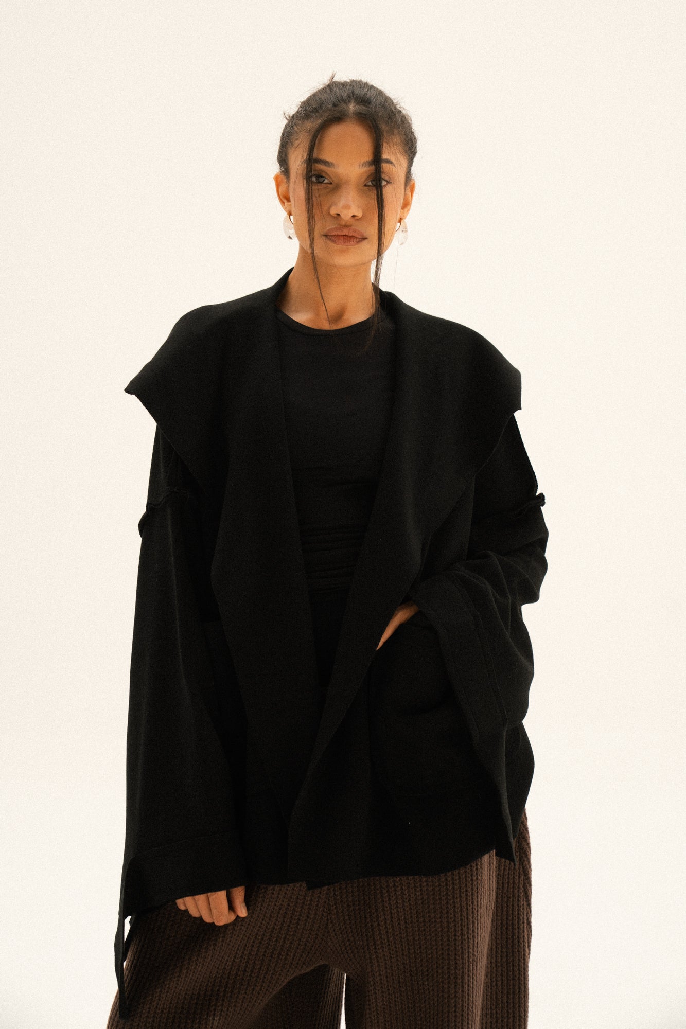 Unfinished Short Coat In Black