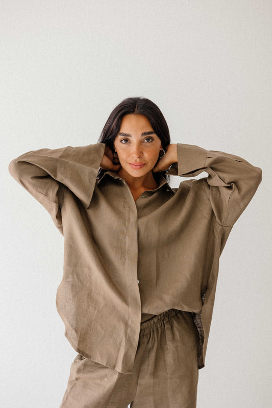 Daily Linen Shirt In Light Brown