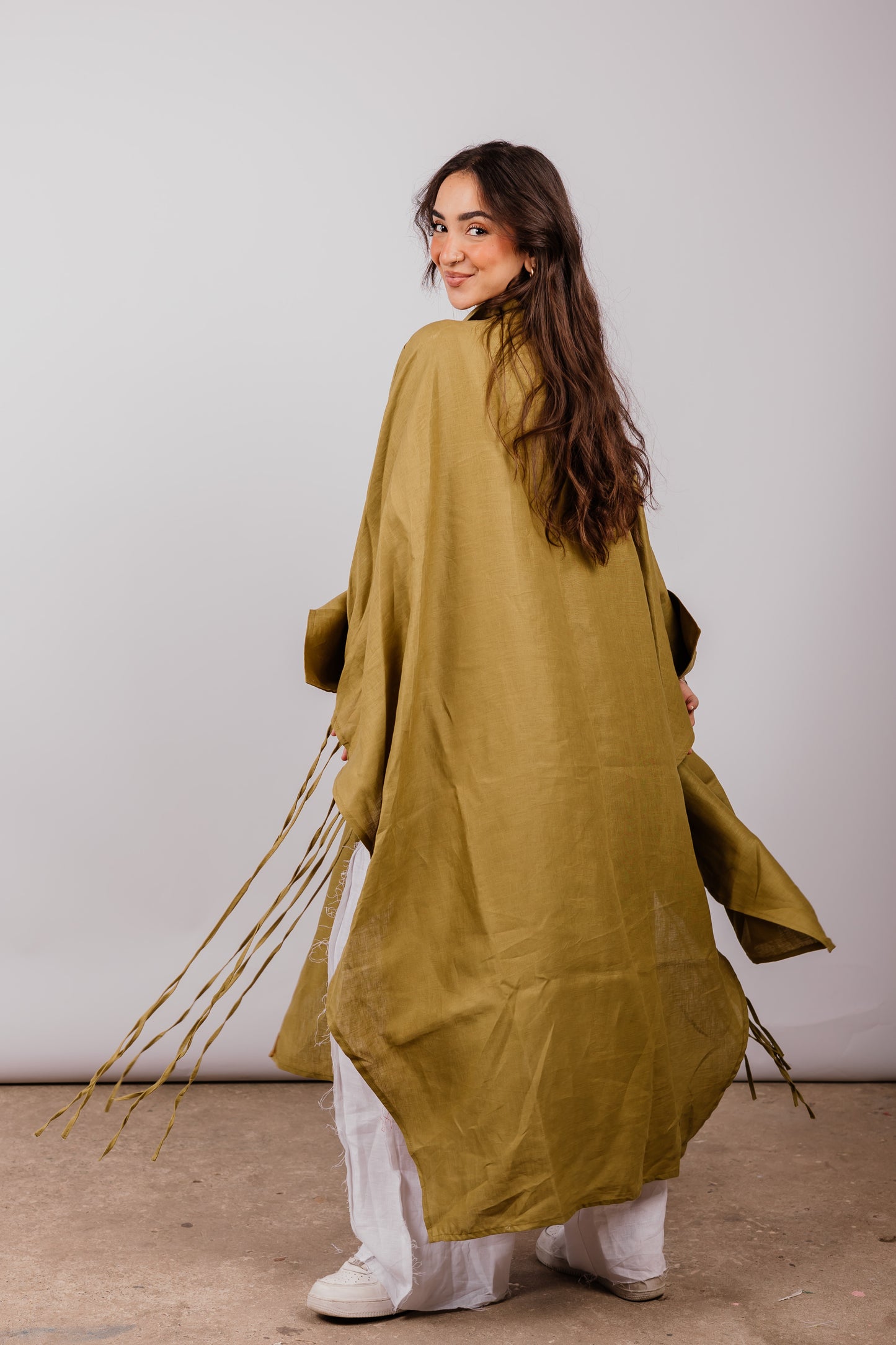 Long Fringes Shirt In Dark-limegreen