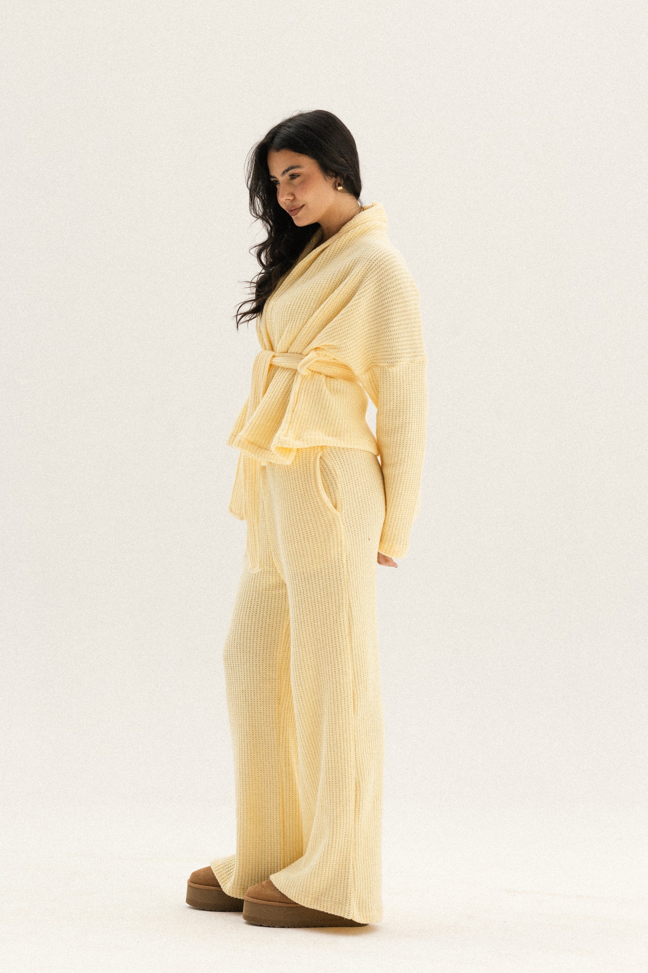 Short Kimono Knitted set In Butter Yellow