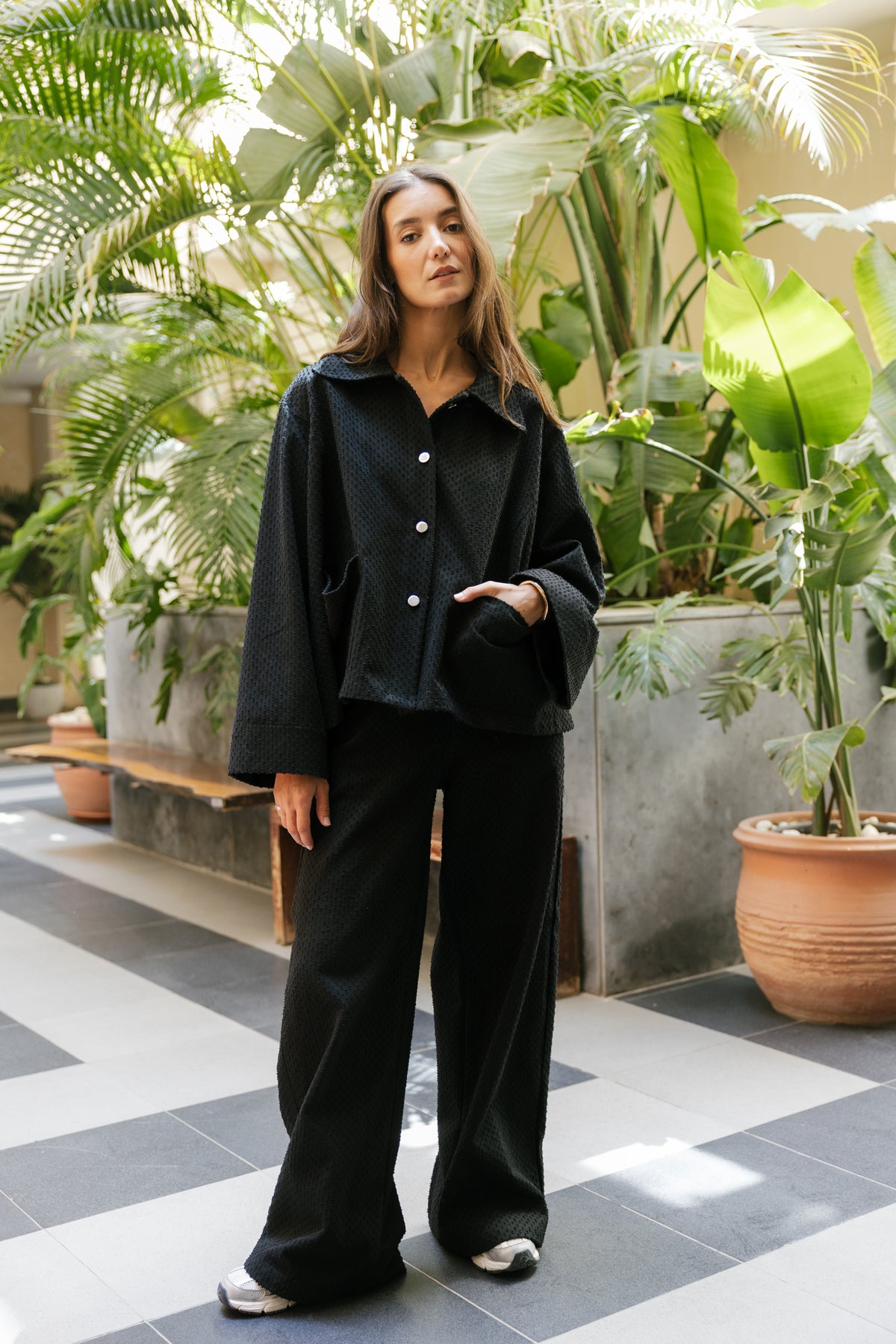 Dots denim set in black