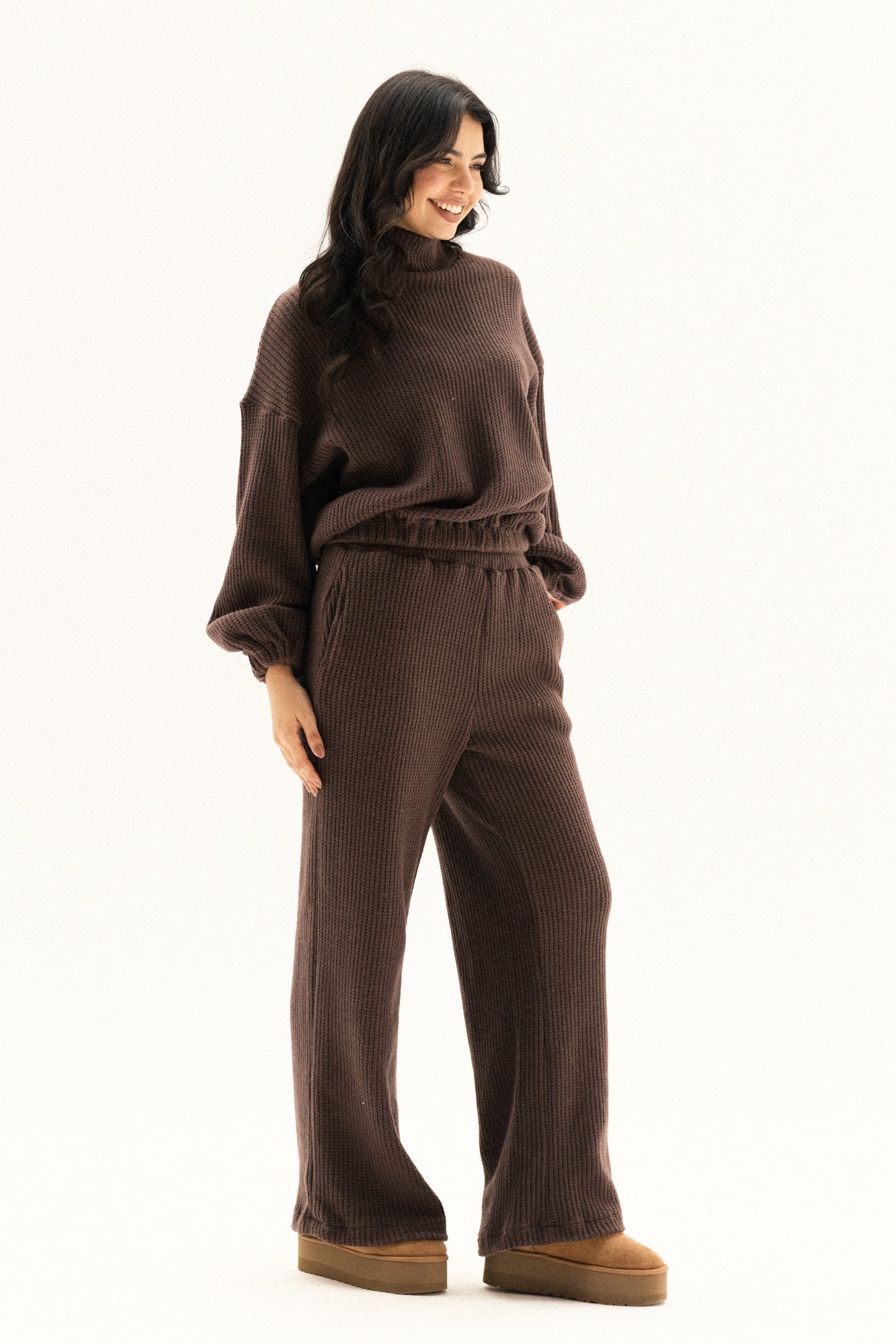 Elastic Knitted Set In brown
