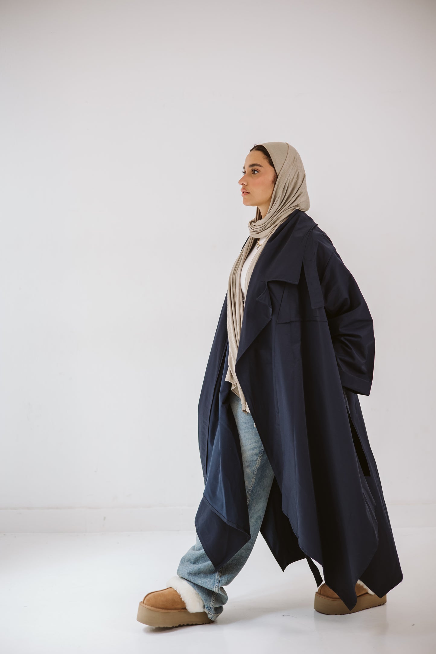 High-low Trench Coat In Navy Blue