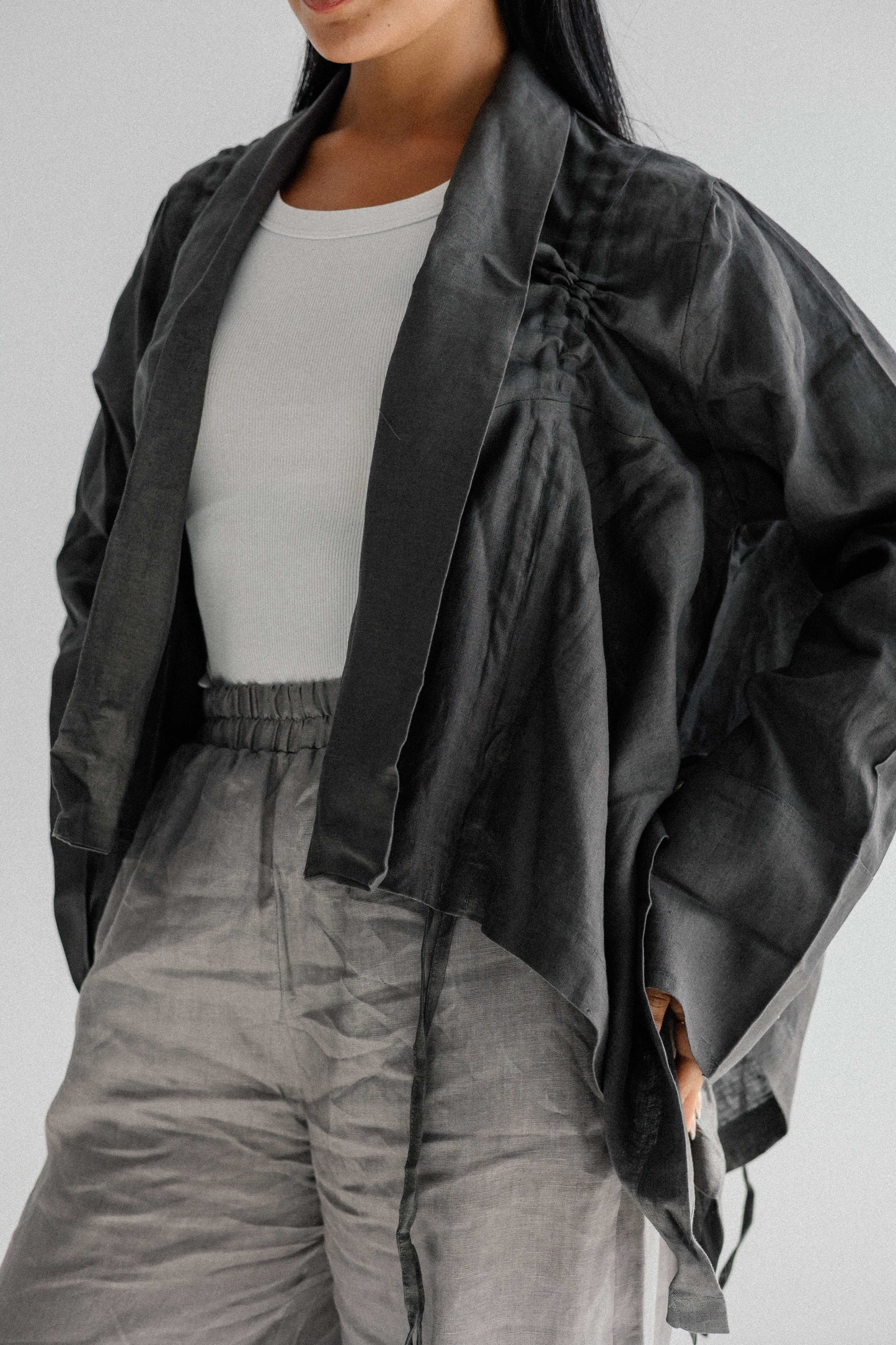 Elastic Kimono In Dark-grey