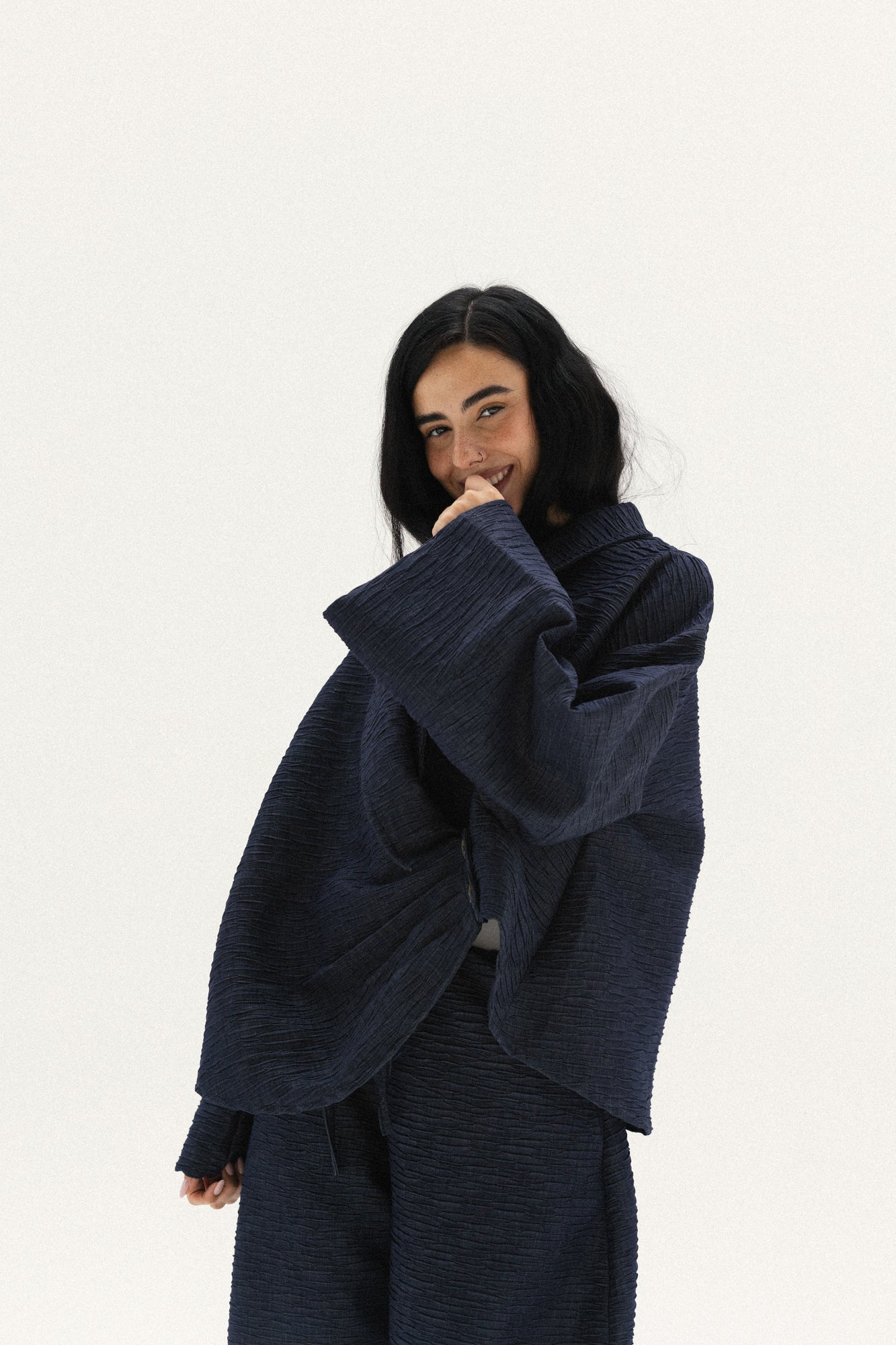 Crushed Denim Set In Dark navy-blue