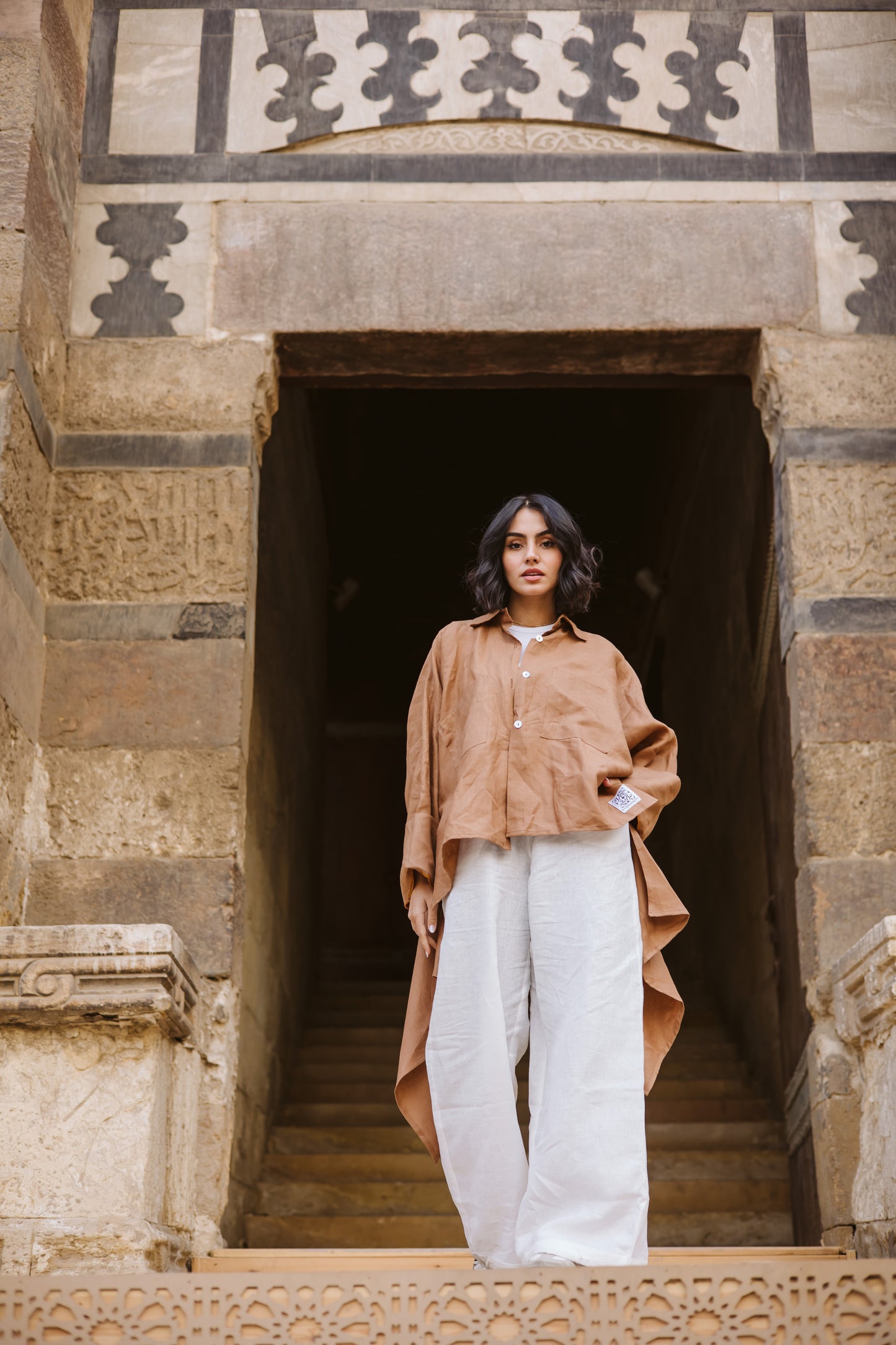 High-low Shirt In Camel