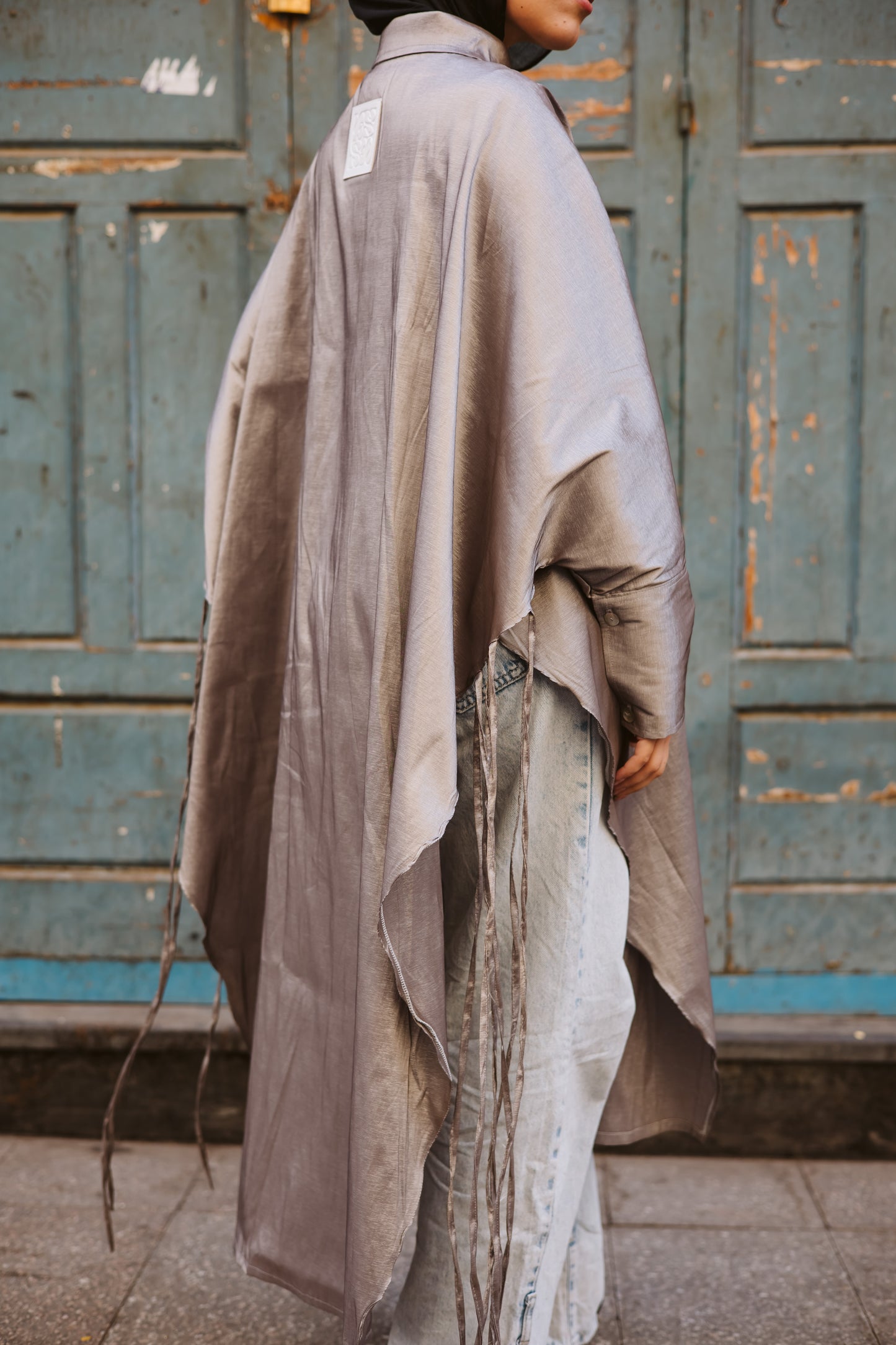 Long Fringes Kaftan in Grey