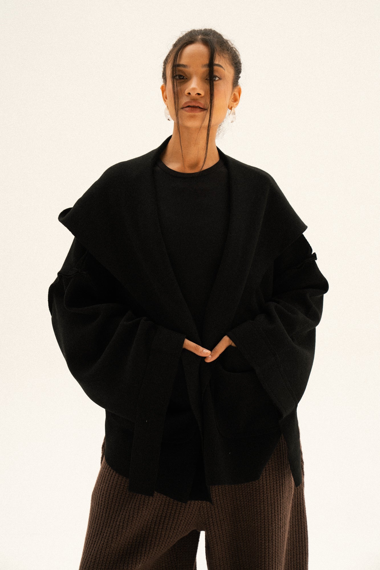 Unfinished Short Coat In Black