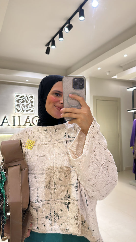 Knitted Flory Top In Creamy