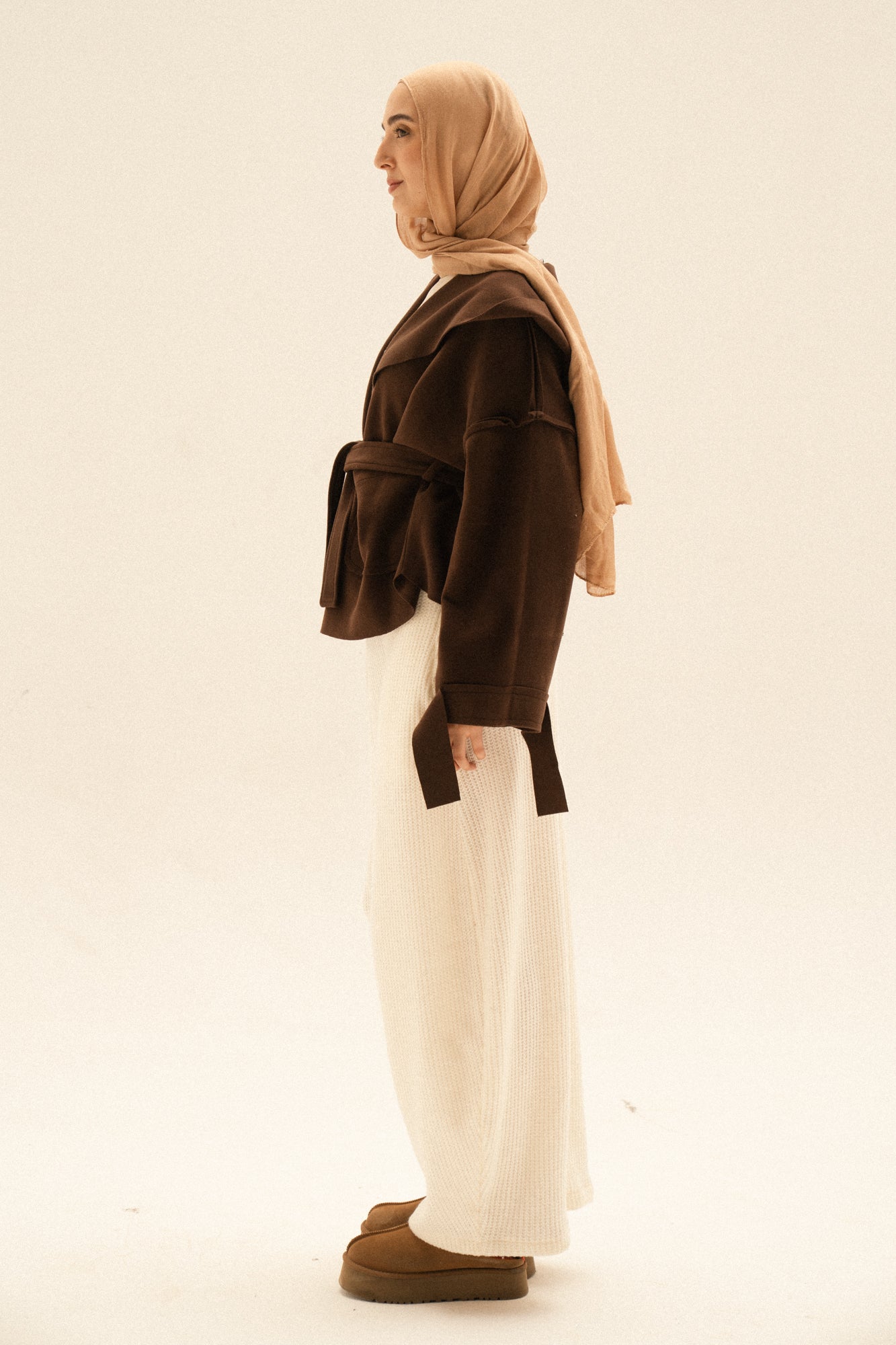 Unfinished Short Coat In Brown