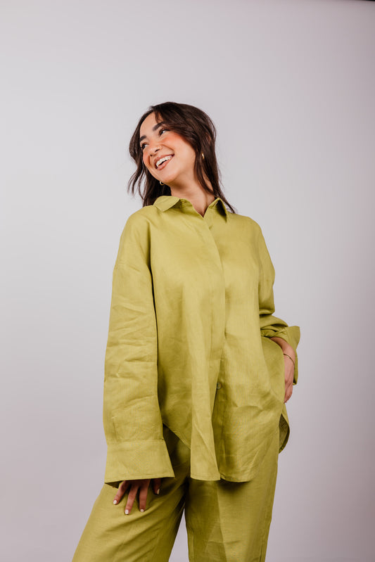 Daily Linen Shirt In Lime-green