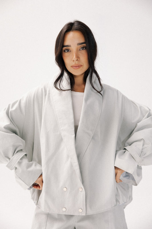 Belted jacket in light denim