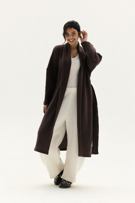 Knitted Lined Kimono In Brown