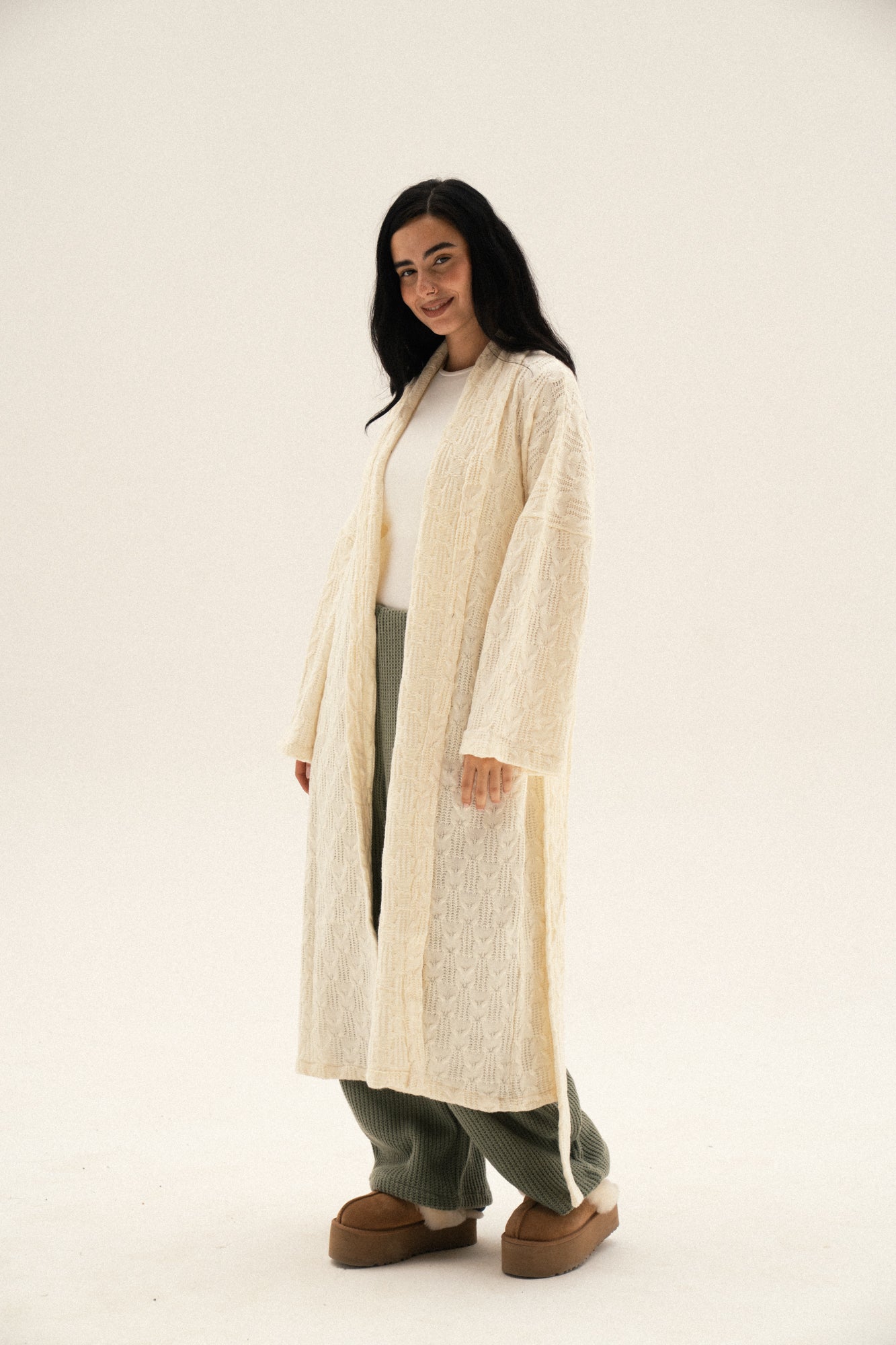 Knitted Braided Kimono In Off white