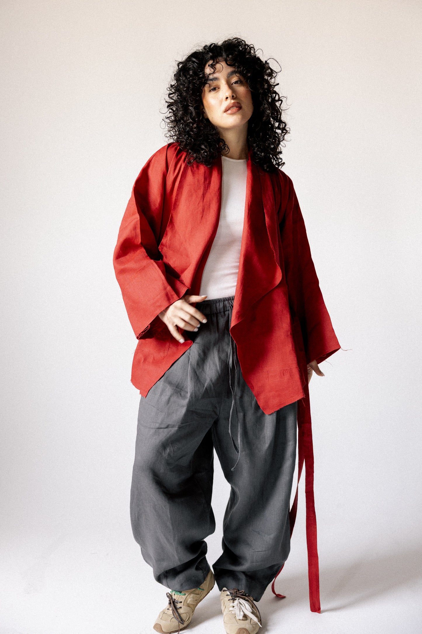 Collar kimono in red