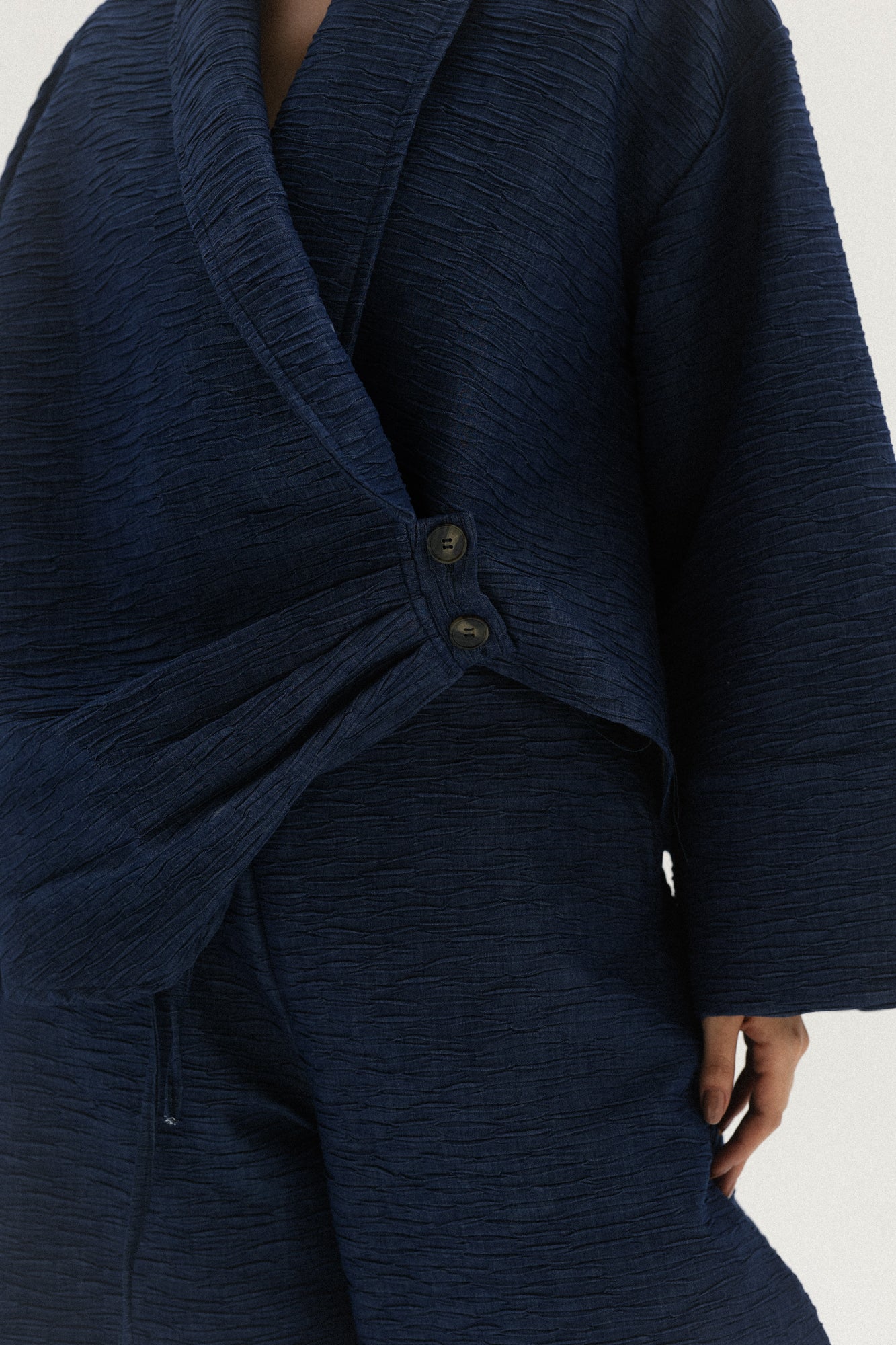 Crushed Denim Set In Navy-blue