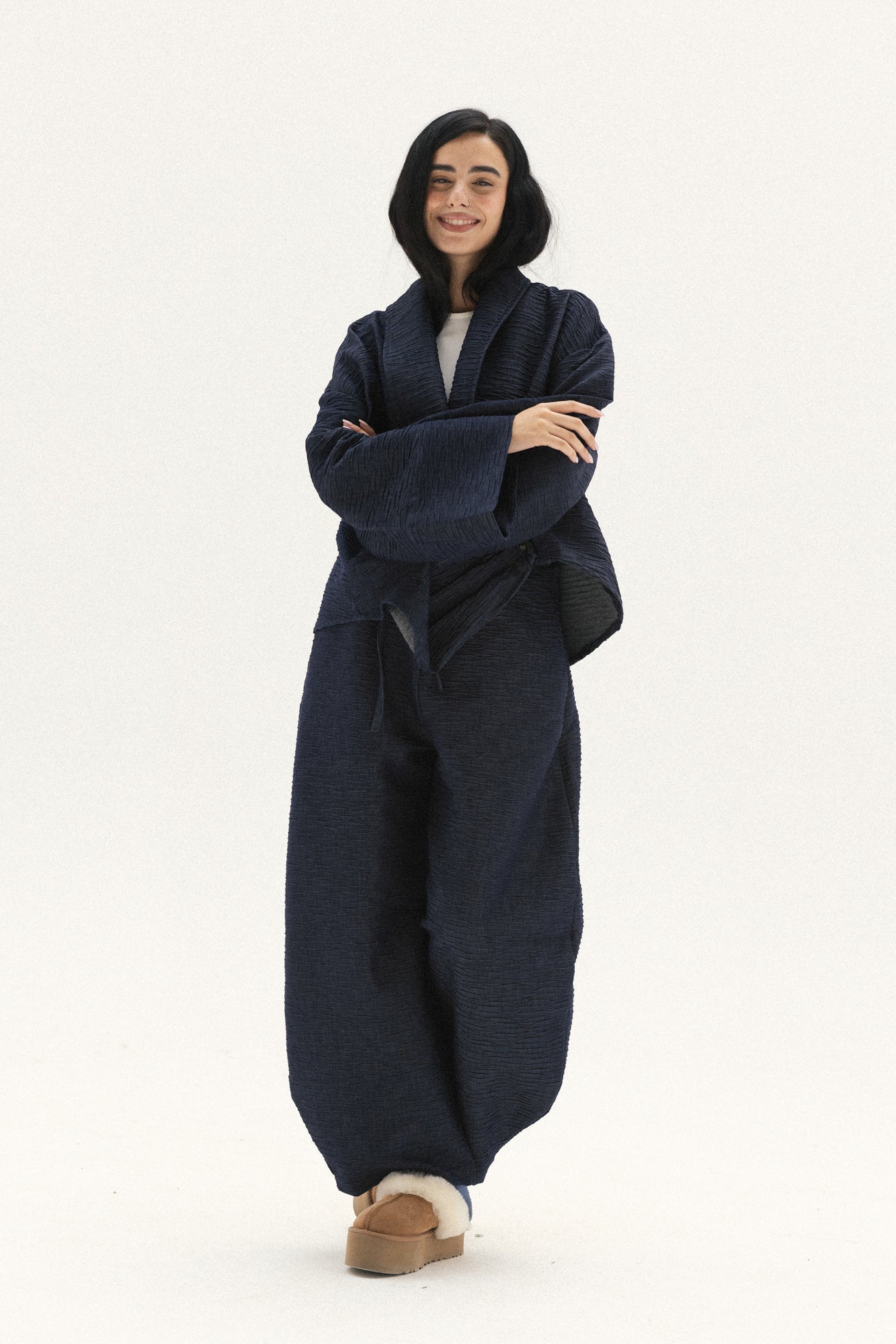 Crushed Denim Set In Dark navy-blue