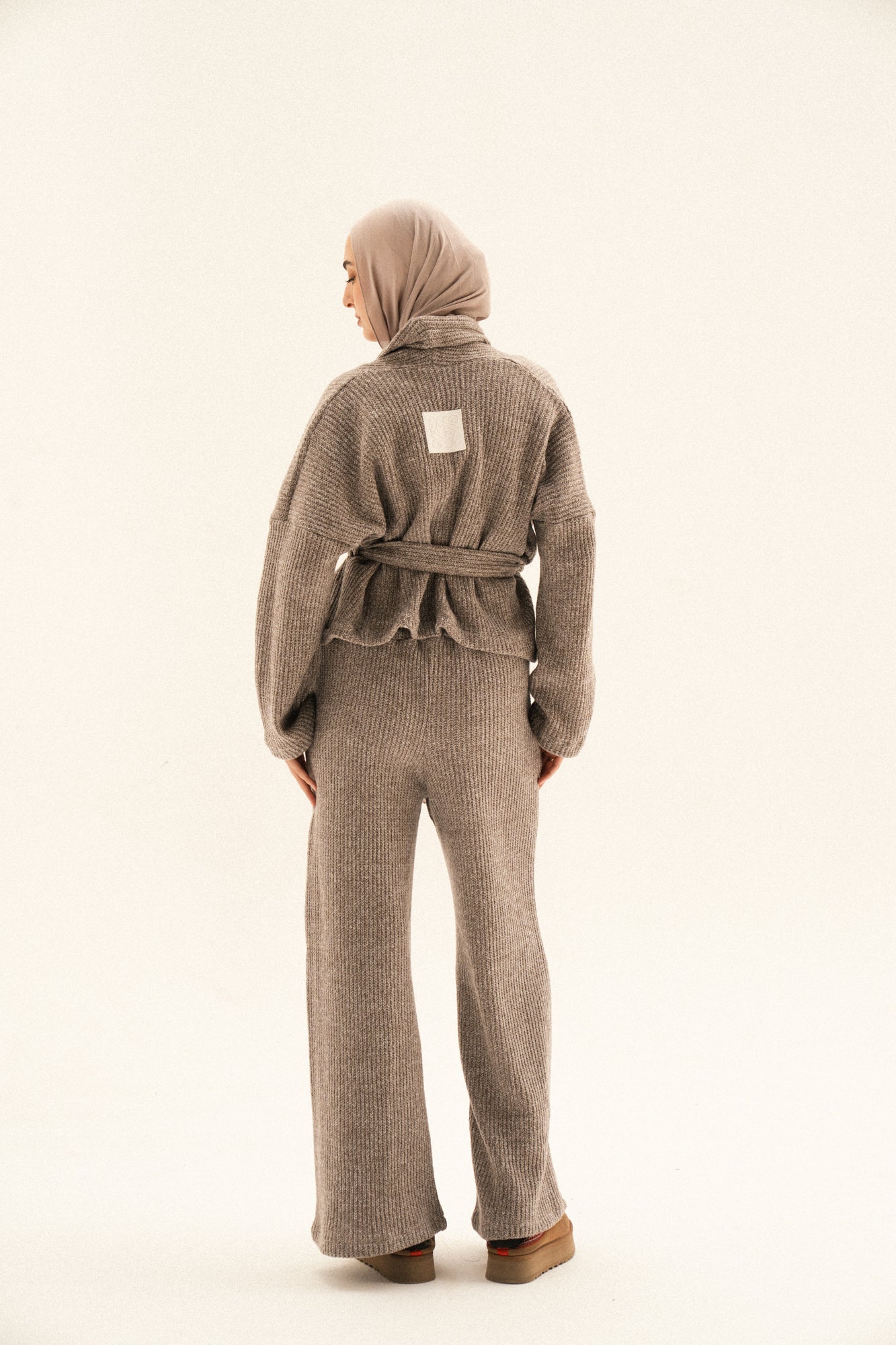 Short Kimono Knitted Set In Dark-cafe