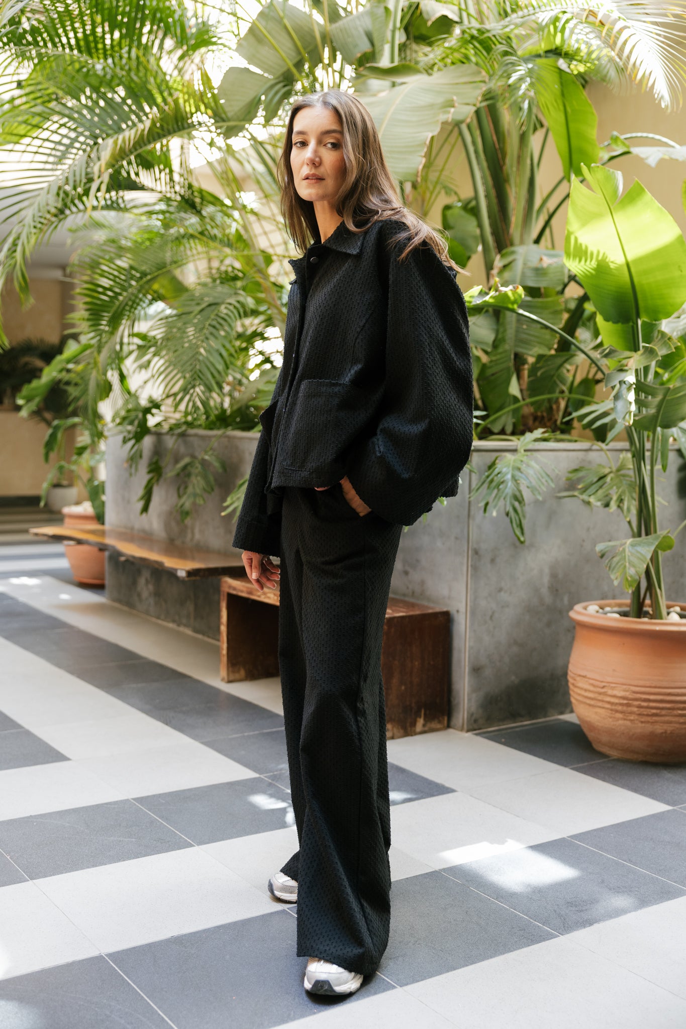 Dots denim set in black
