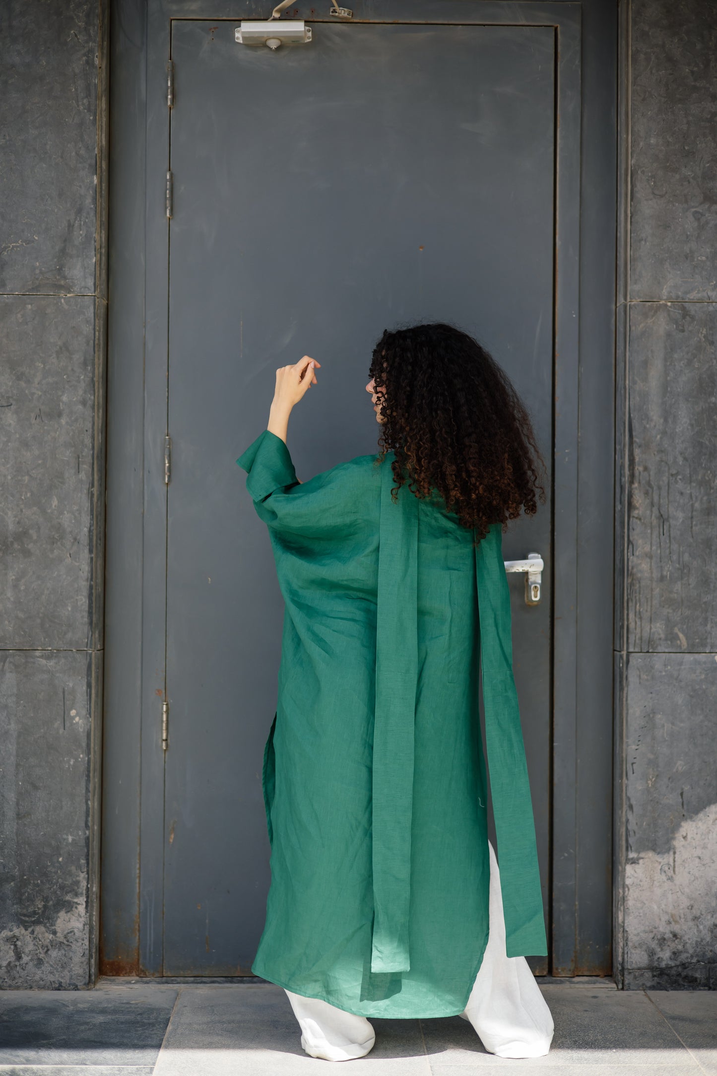 Long Ribbon Top In Green