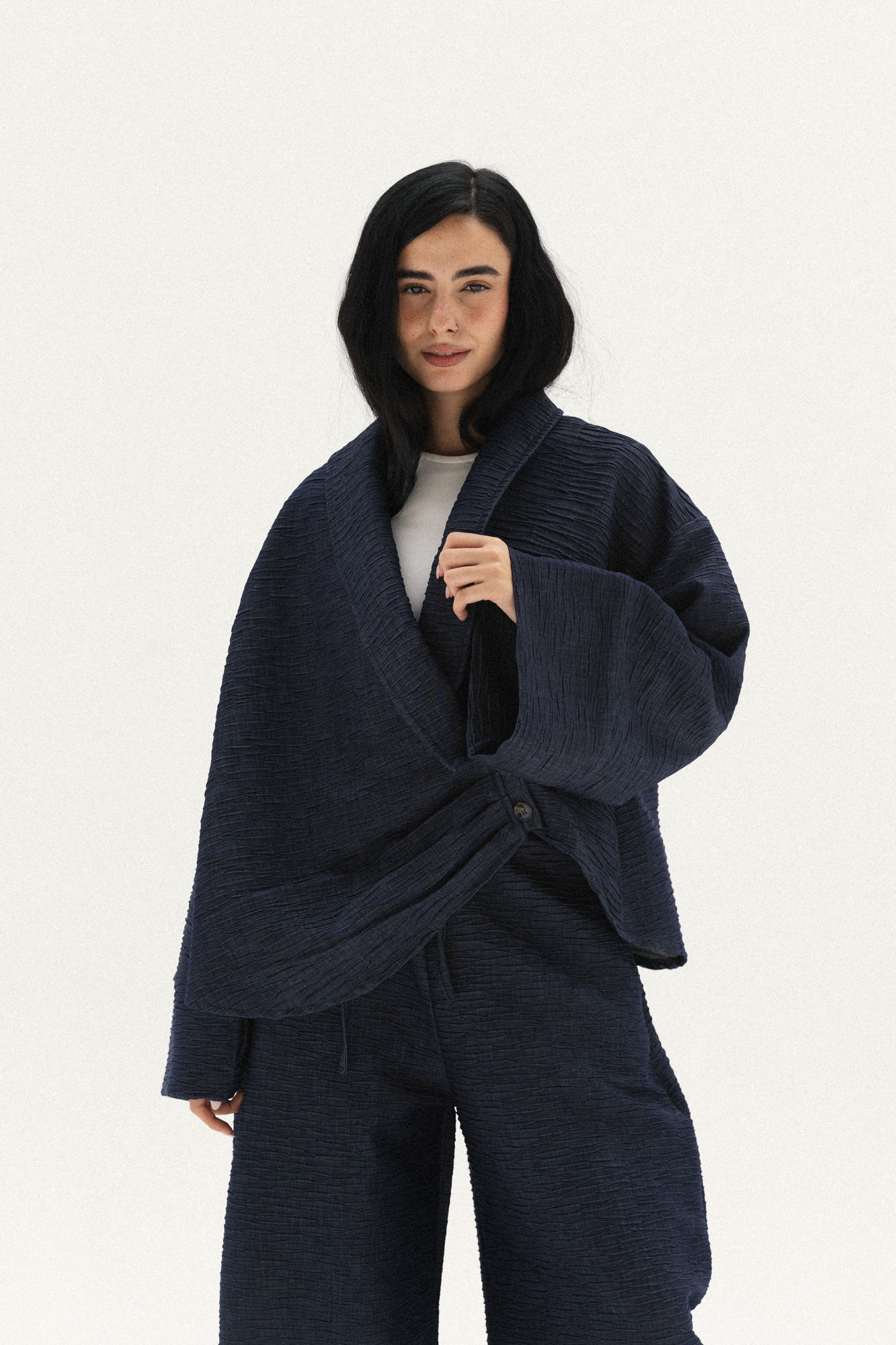 Crushed Denim Set In Dark navy-blue